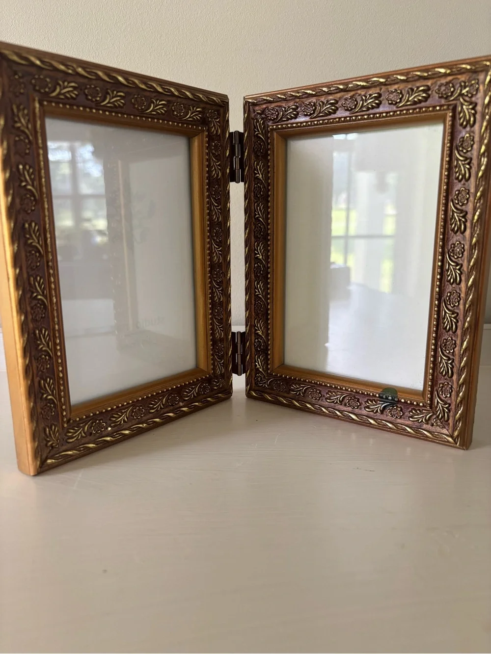 Ornate Double Hinged Photo Frame - Gold and Brown